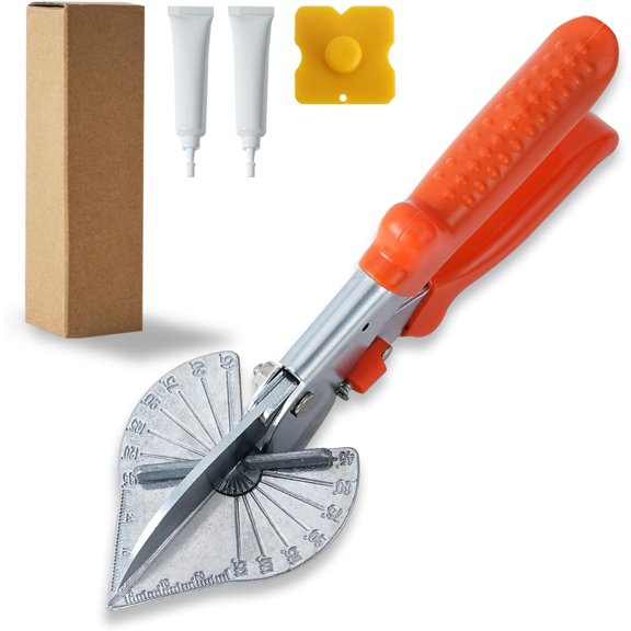 TGHTBA-Multi-Angle Miter Cutter Set for PVC Molding Trim, adjustable from 45 to 135 degrees, with Safety Lock, includes 2 PCS repair paste(white) and a scrape plate.
