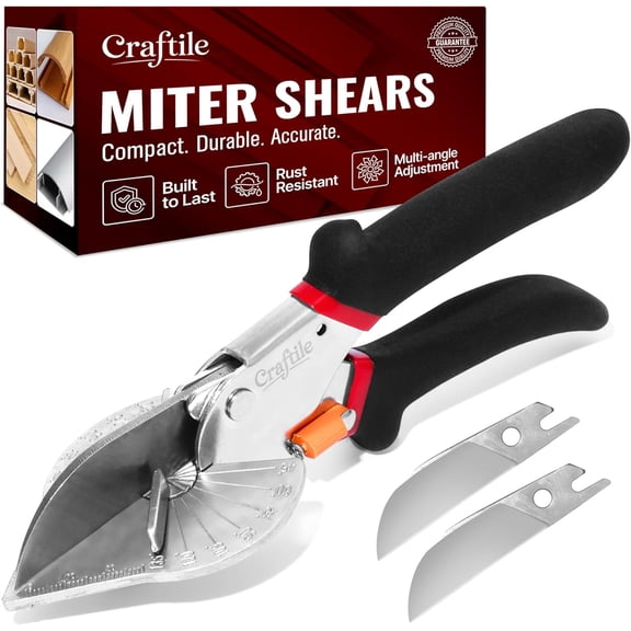 TGHTBA-Multifunctional Miter Shears with 2 Stainless Steel Replacement Blades Adjustable 45135 Angle Cutter, Quarter Round Cutting Tool with Ergonomic Anti-Slip Handle for PVC, Trim, Molding, So