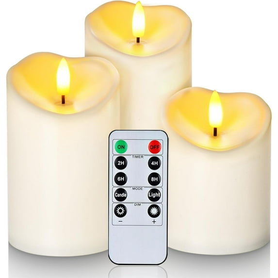 TGHTBA-Outdoor Waterproof Flameless Candles, LED Candle with Remote and Timer, Battery Operated Candles, Electric Fake Plastic Candles, Ivory White, Set of 3