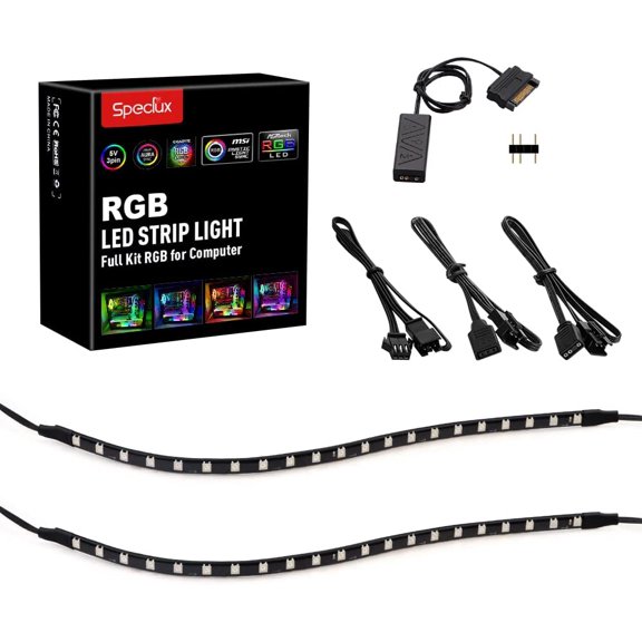 TGHTBA-PC Addressable RGB LED Strip Lights Kit - Magnetic PC Case Lighting, 2PCS 42LEDs ARGB Strip for 5V 3pin RGB Header Motherboard Asus Aura, Asrock RGB Led, Gigabyte RGB Fusion, MSI Mystic Light