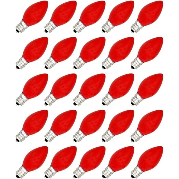 TGHTBA-Pack of 25 C7 LED Red Replacement Light Bulbs, 0.7W Ceramic LED Vintage Light Bulbs for C7 Outdoor String Lights, Candle Lamps, Night Lights, E12 Candelabra Base