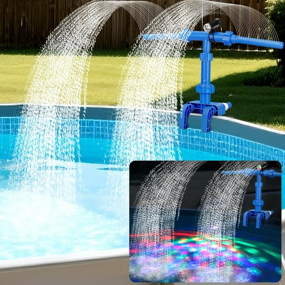 TGHTBA-Pool Fountains for Above Ground Pools, Waterfall Sprinkler Fountain with Lights, 360Adjustable Dual-Spray Cooler Aerator, Swimming Pool Accessories Fit 1.18in to 4.72in Top Frame