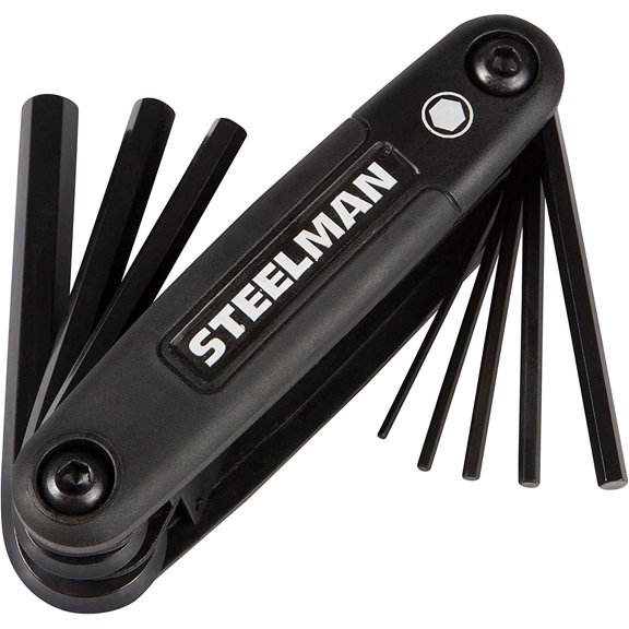 TGHTBA-Portable Folding Hex Key Wrench Metric Multi-Tool, Set Includes 1.5, 2, 2.5, 3, 4, 5, 6, and 8mm Sizes, Chamfered Ends, Steel, Corrosion-Resistant Black Oxide Coating