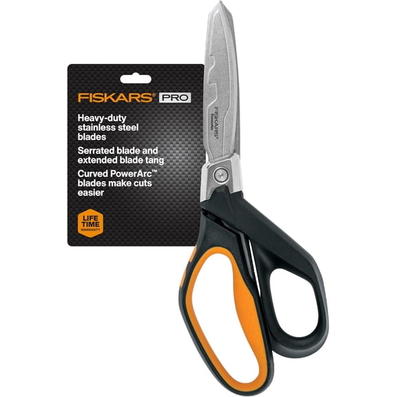 TGHTBA-PowerArc 8" Shop Shears, Heavy Duty Serrated Stainless Steel Scissors with Comfort Grip, Hardware Tool for Construction, Cut Materials like Insulation, Duct Tape, Cardboard, Rope and Tyvek