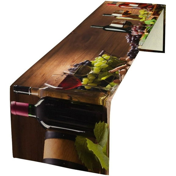 TGHTBA-Red and White Wine Glasses Wooden Table Runner Double Sided, Long Table Runner Cover for Wedding Kitchen Party Holiday Dining Home Everyday 13x90Inch