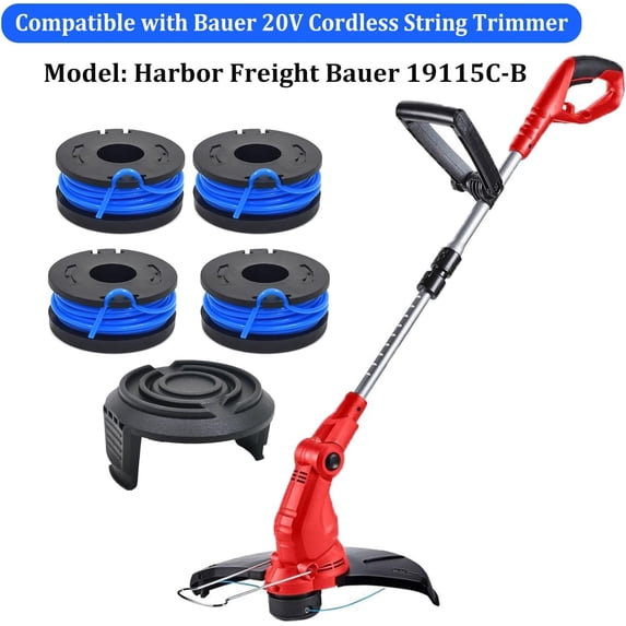 TGHTBA-Replacement Weed Eater String Trimmer Line 0.065" 10FT Compatible with Harbor Freight 19115C-B Bauer 20V Cordless Weed Wacker,5 Pack (4-Line Spool + 1 Cap)