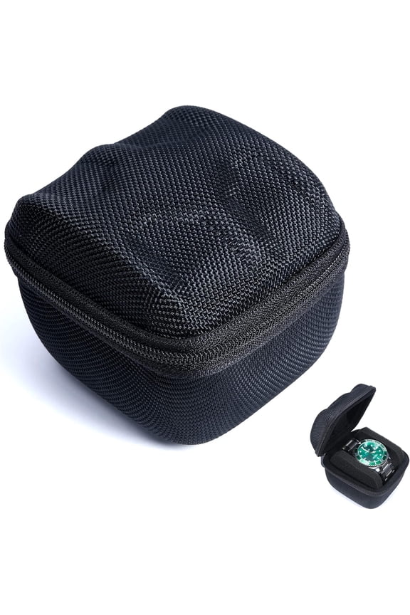 -Single Hard Watch travel case, Men's wristwatch smartwatch sports watch Roll Display Organizer box with custom flexible pillow fit up to 55mm face watch