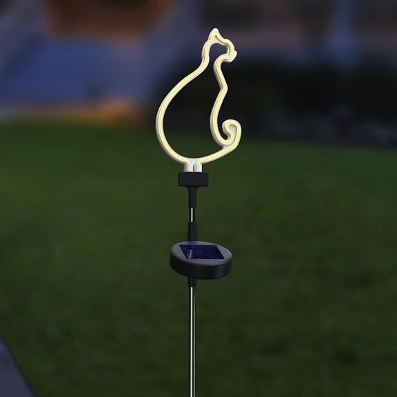 TGHTBA-Solar LED Neon Cat Stake Light - Warm White - Outdoor Garden Dcor, Yard Ornaments, Landscape Lights, Patio Walkway Decoration Gift Idea for Cat Lovers