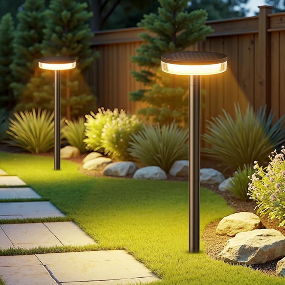 TGHTBA-Solar Pathway Lights Outdoor, 2 Pack 2X Brighter Solar Lights Outdoor Waterproof, Taller Pathway Light with Larger Panel, Auto On/Off Up to 12Hrs Driveway Light for Yard Outside Patio Path Law