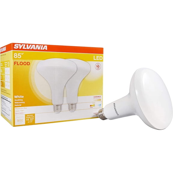 TGHTBA-Sylvania BR40 LED Flood Light Bulb, 85W=13W, Dimmable, 900 Lumens, 3000K, Warm White - 2 Pack (40338)