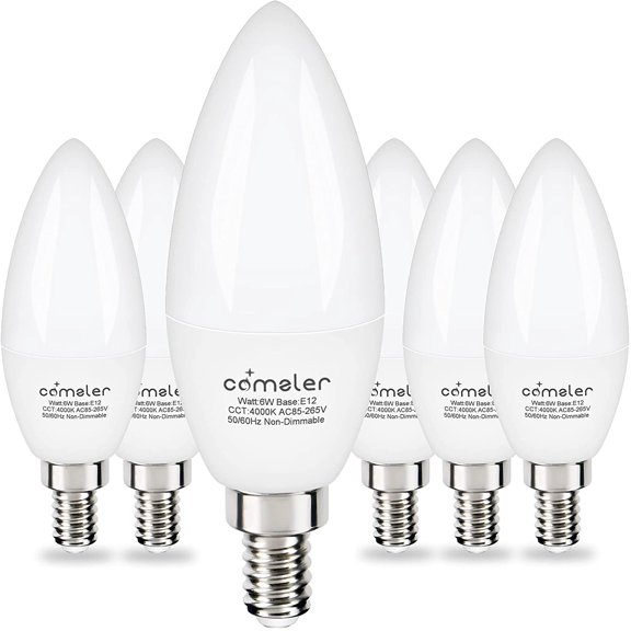 TGHTBA-Type B Small Light Bulb, Candelabra LED Light Bulb E12 Small Base 4000K Neutral White - 60watt Equivalent,600LM,Non-Dimmable Candelabra Bulbs, Pack of 6, Non-Dimmable