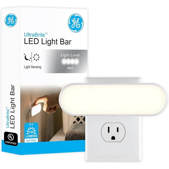 TGHTBA-Ultrabrite LED Light Bar Night Lights Plug Into Wall Room Decor Ambient Lighting Dusk to Dawn Sensor Bright Nightlight, White, 100 Lumens, 1 Pack