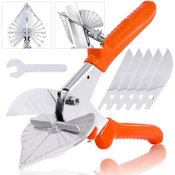 TGHTBA-Upgraded Multi Angle Miter Shear Cutter Cuts 45 to 135 Degree Miter Snips Cutting Tool for Small Miter Jobs and DIY Projects with 5 Replacement Blades and Spanner