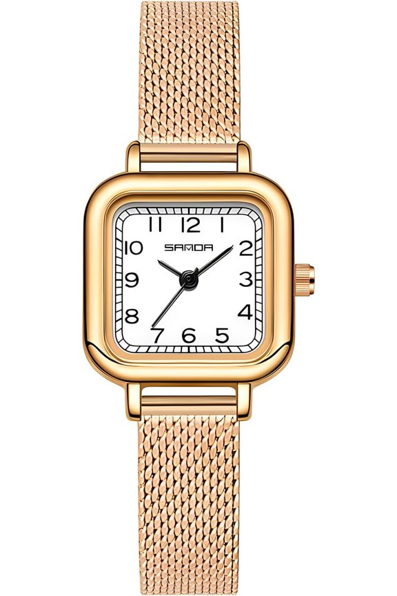 -Vintage Square Watches for Women Updated Ladies Quartz Wrist Watches Stainless Steel Band Womens Small Gold Watch Luxury Casual Fashion Bracelet (Rose Gold, Mesh)