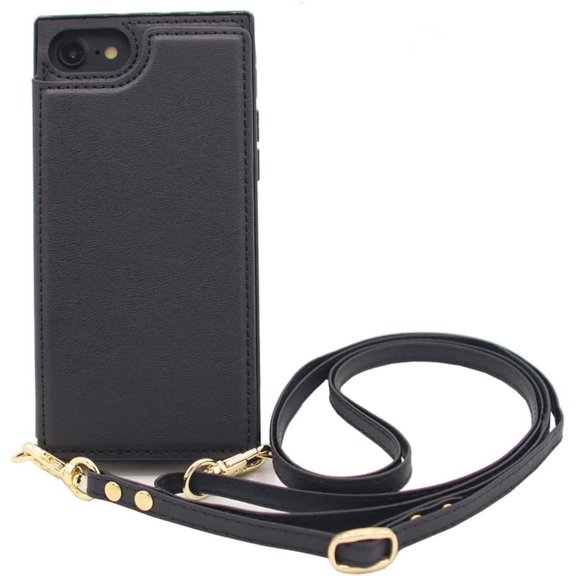 TGHTBA-Wallet Case for iPhone SE 2022, Crossbody Case for iPhone 8, RFID Blocking Card Slot Holder Magnetic Flip Folio Purse Case Shockproof Leather Case Cover for SE (2022/2020)/8/7 4.7'' Black