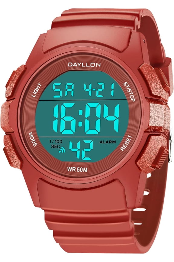 -Watch for Men Digital Sports Watches Waterproof Military Multifunction Chronograph Stopwatch Wristwatch with LED Backlight/Alarm/Date (Red)