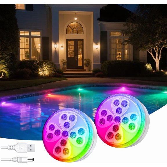 TGHTBA-Wireless Pool Lights, Rechargeable Submersible LED Light with 10 Colors & 4 Modes, IP68 Waterproof Underwater Lights for Inground Pools, Above Ground Pools, Parties, Pond, Outdoor Lighting Dec