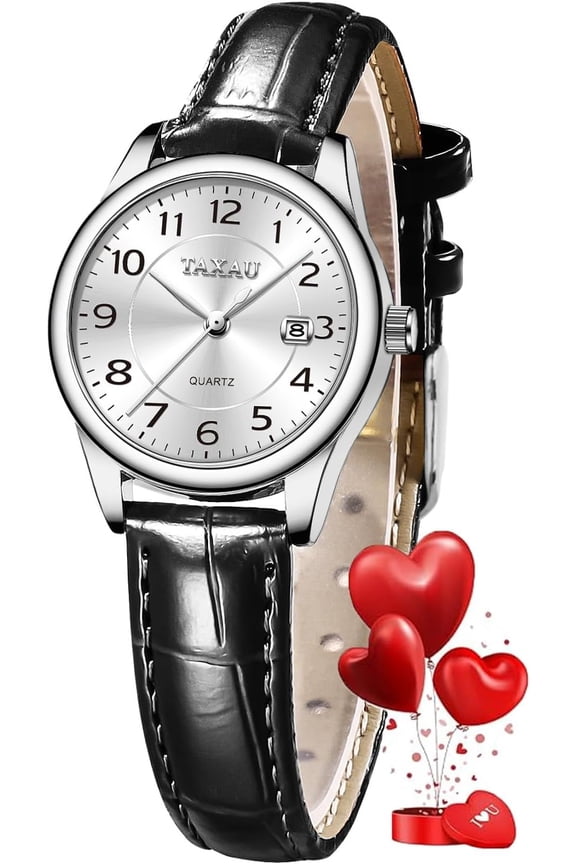 -Womens Leather Watch Casual Classic Dainty Women's Dress Watch Business Fashion Waterproof Wrist Watches for Women Analog Quartz Easy Read Ladies Watches with Date