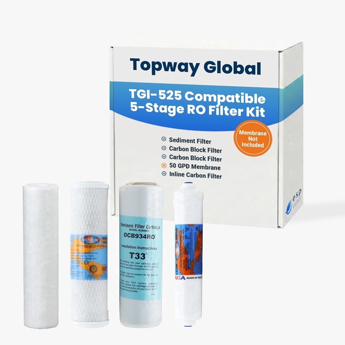 TGI-525 & TGI-525P Compatible RO Filter Replacement Kit - Membrane Sold Separately