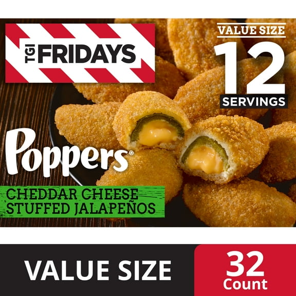 TGI Fridays Frozen Snacks & Appetizers Cheddar Cheese Stuffed Jalapeno Poppers Value Size, 32 oz Box Full Size
