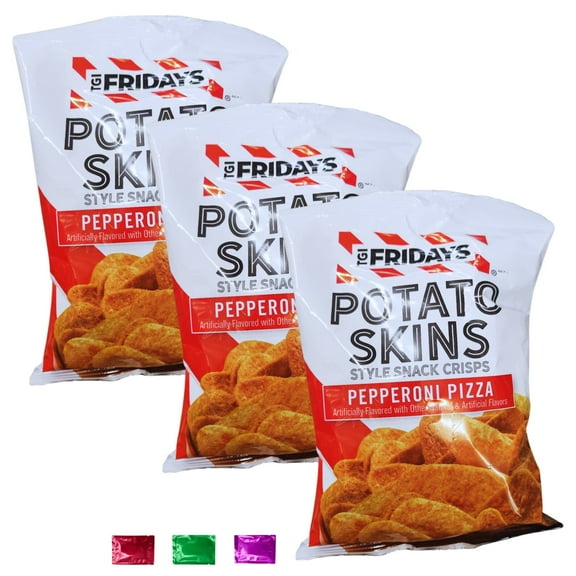 TGI Fridays Pepperoni Pizza Potato Skins Snack Chips 3.25 Oz 3 Pack, Bold Flavor Crunchy Snack for Lunch Party Movie Night Travel On-the-Go Snacking with Snoep in Beperkte Oplage