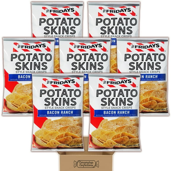 TGI Fridays Potato Skins Bacon Ranch Bundle Pack - 7 Individually Sealed Bags, Each 3 Ounces - Gluten-Free, Kosher - For Snacks, Lunches, Parties, Movie Nights - In Cornershop Confections Box