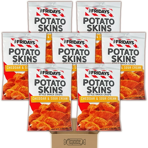 TGI Fridays Potato Skins Cheddar & Sour Cream Bundle - 7 Individually Sealed Bags, Each 3 Ounces - Gluten Free, Kosher - For Snacks, Lunches, Parties, Movie Nights - In Cornershop Confections pack
