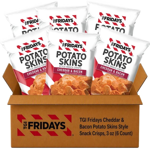 TGI Fridays Cheddar & Bacon Potato Skins Style Snack Crisps, 3 oz. - Pack of 6