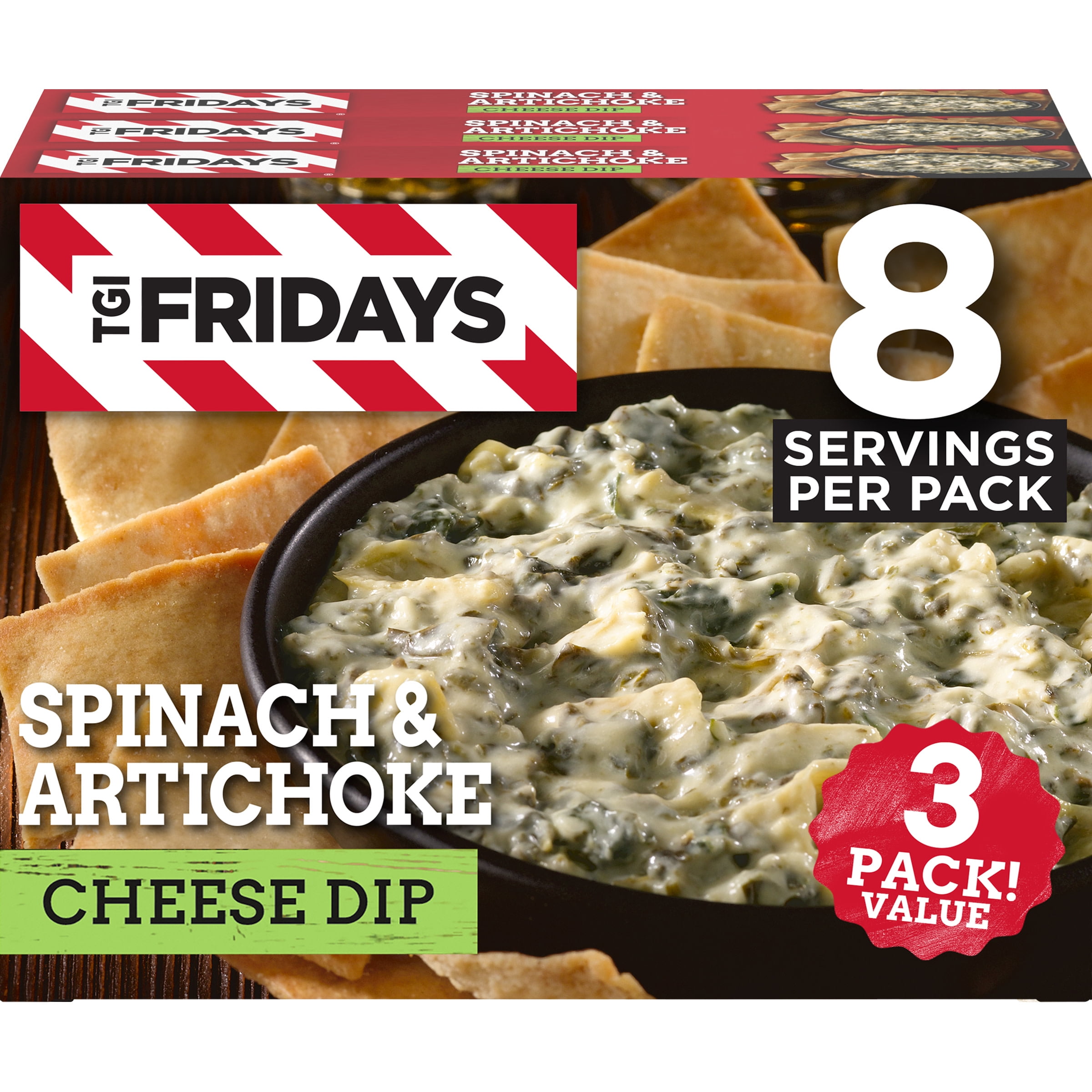 TGI Fridays Spinach & Artichoke Cheese Dip Value Pack Frozen Snack, 3 ct Box, 8 oz Cartons