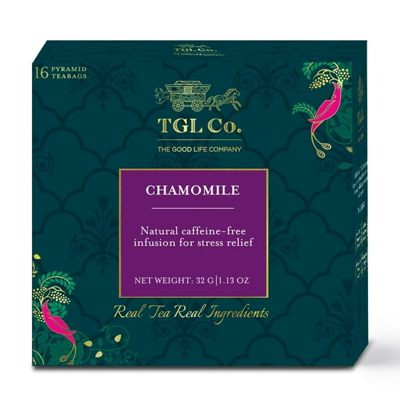 TGL Co. Chamomile Tea Bags – 16 Premium Herbal Tea Bags , Caffeine-Free Tisane, Soothing Nighttime Blend