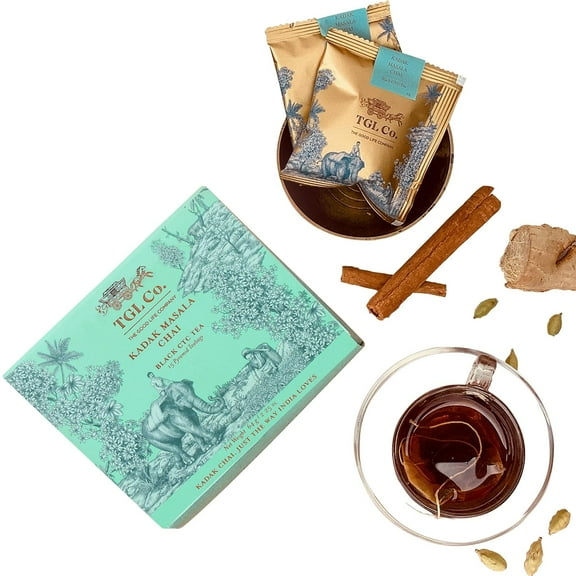 TGL Co. Kadak Masala Chai Tea Bags, 16 Tea Bags with Black CTC Tea, Cardamom, Ginger, Cloves, Cinnamon