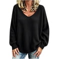 thumbnail image 1 of TGMDaai Plus Size Sweaters for Women V Neck Solid Color Long Sleeve Pullover Fall Winter Warm Top, 1 of 7
