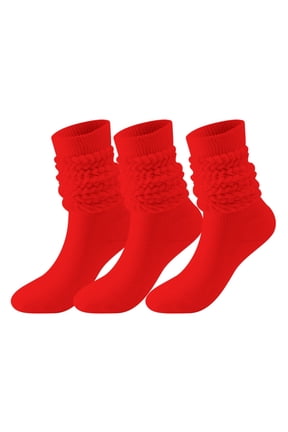 Slouchy Socks for Women 3 Pairs Solid Color Knit Ribbed Long High Tube Socks Wide Calf Athletic Socks
