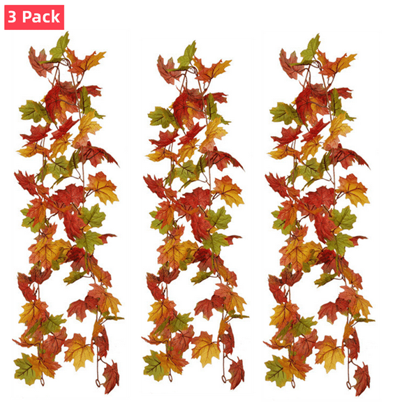 TGNAZET Artificial Maple Leaf Hanging Vine Garland, 3 Pack, Green/Yellow/Orange/Red, 5.7 ft