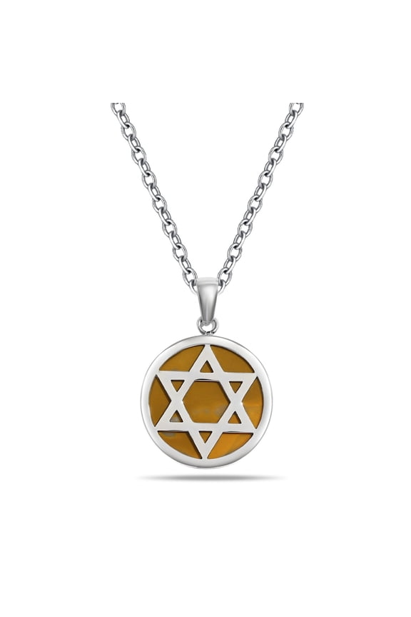 Star of David Necklace Stainless Steel David Star Wrap Tiger Eye Stone Pendant Necklaces for Men Women Chain 17.71in and 1.96in