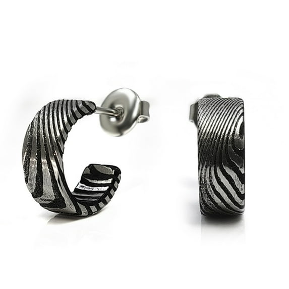 TGNEL Two-tone Damascus Steel Hoop Earrings for Women Open Huggie Earrings Geometric Jewelry Accessories