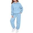 thumbnail image 1 of TGPMGRZ 2-14 Years Kids 2 Piece Outfits Girls Hooded Sweatshirt and Jogger Sweatpants Matching Sweat Set for Girls Sky Blue 3-4 Years, 1 of 4