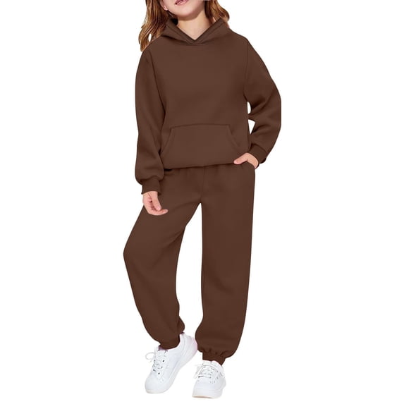 TGPMGRZ 2-14 Years Little Girl Boy Clothes Kids Long Sleeve Sweatsuit and Pants 2pc Fall Winter Outfit Set Coffee 13-14 Years