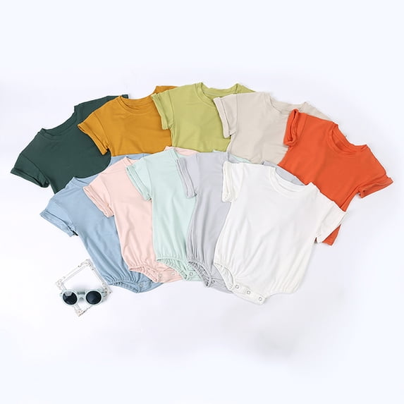 TGPMGRZ Baby Boy Girl Bubble Romper Solid Color Bodysuit Short Sleeve Cotton T-Shirt Light Gray 3-6 Months
