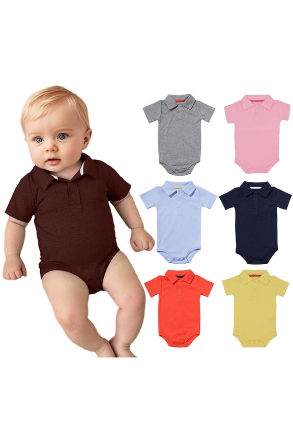 Baby Boy Girls Collared Bodysuit Polo Short Sleeve Rompers Solid Color Baby Clothes Light Gray 0-3 Months