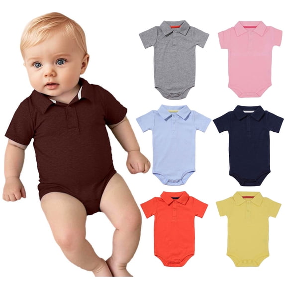 TGPMGRZ Baby Boy Girls Collared Bodysuit Polo Short Sleeve Rompers Solid Color Baby Clothes Light Gray 12-18 Months