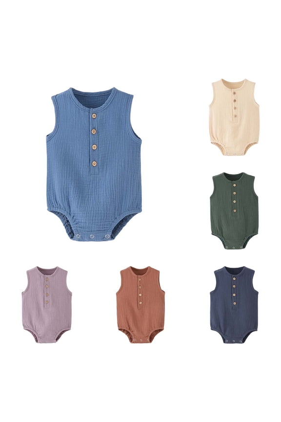 Baby Boy Romper Sleeveless Cotton Linen Bodysuit Tank Top One Piece Neutral Baby Summer Clothes/Outfits Brown 9-12 Months