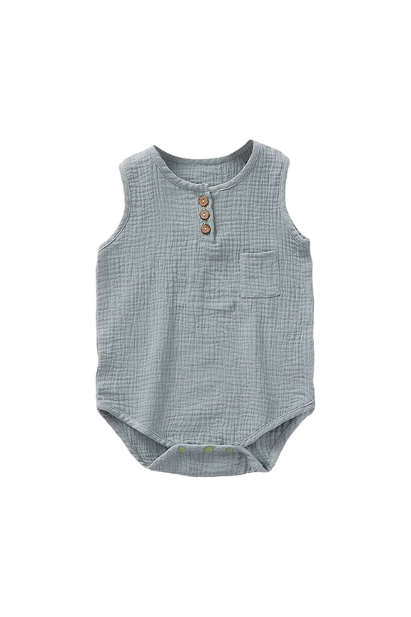 Baby Boy Sleeveless Romper One Piece Cotton Linen Tank Top Bodysuit Summer Button Pockets Green 0-3 Months