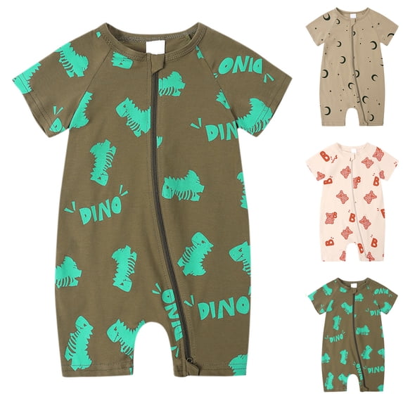 TGPMGRZ Baby Boys Girls Cotton Jumpsuit Short Sleeve Pajamas Graphic Zipper Romper Summer Outfits D 12-18 Months