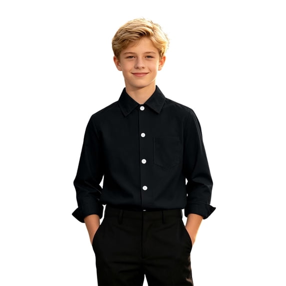 TGPMGRZ Boys Dress Shirts Button Down Long Sleeve Shirts Kids Clothes for Back to School #A01 Black 10-11 Years