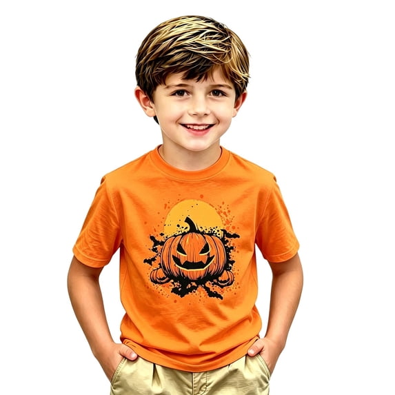 TGPMGRZ Boys Halloween Graphic Tee Short Sleeve Halloween Pumpkin Print T-Shirt