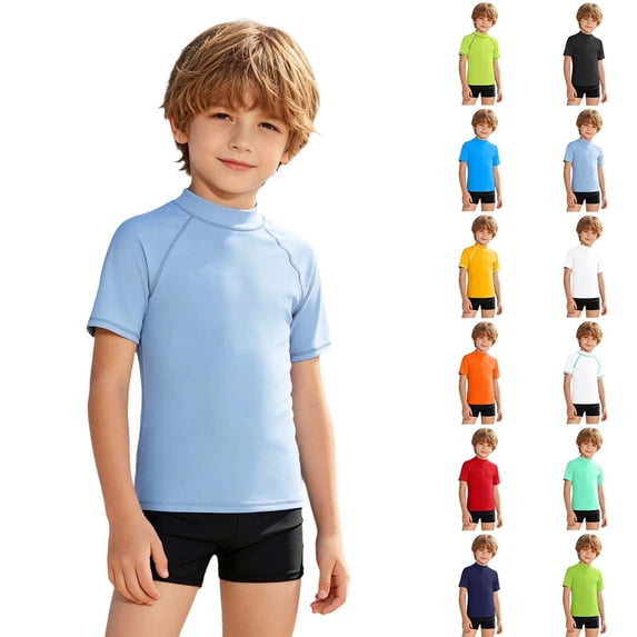 TGPMGRZ Boys Short Sleeve Rash Guard Swim Shirts UPF 50+ Sun Protection Swimwear Tops Orange 2-3 Years