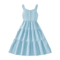 thumbnail image 1 of TGPMGRZ Girls Dresses Sleeveless Spaghetti Straps Summer Casual Button Pleated A Line Dress for Kids 7-12Y Blue 11-12 Years, 1 of 6