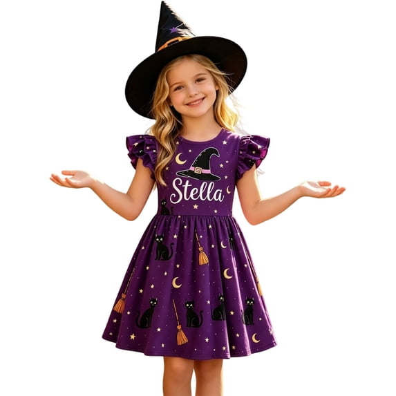 TGPMGRZ Girls Halloween Printed Flutter Sleeve Party Dress Toddler Little Kid Casual Summer Wear