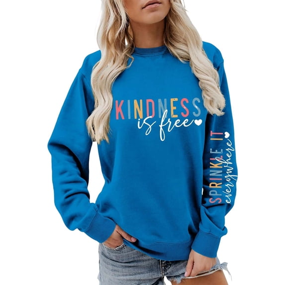 TGPMGRZ Grandma Sweatshirts, Teacher Shirts for Women Long Sleeve Tops, Kindness Birthday Gifts #01 Blue, Size XXL